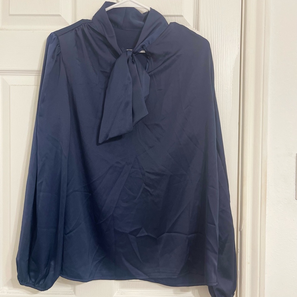 SHEIN Navy Blouse with Bow Detail